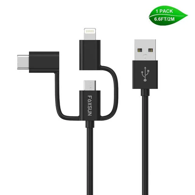Foxsun AM001032 — Foxsun 3 in 1 Multi USB Charging Cable - 6.6 FT for iPhone and Android
