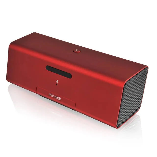 Microlab MD212RED — Microlab MD212 Wireless Bluetooth Portable Stereo Speaker w/ Microphone & Rechargeable Battery & Retractable Tray (Red)