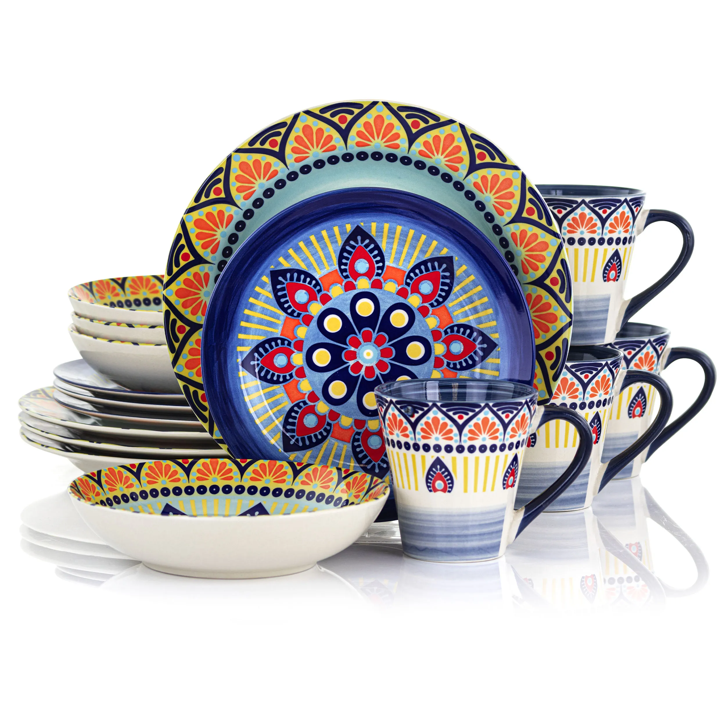 ELAMA ELM-ZEN-BLUE-MOZAIK — Elama Zen Blue Mozaik 16 Piece Luxurious Stoneware Dinnerware with Complete Setting for 4, 16pc