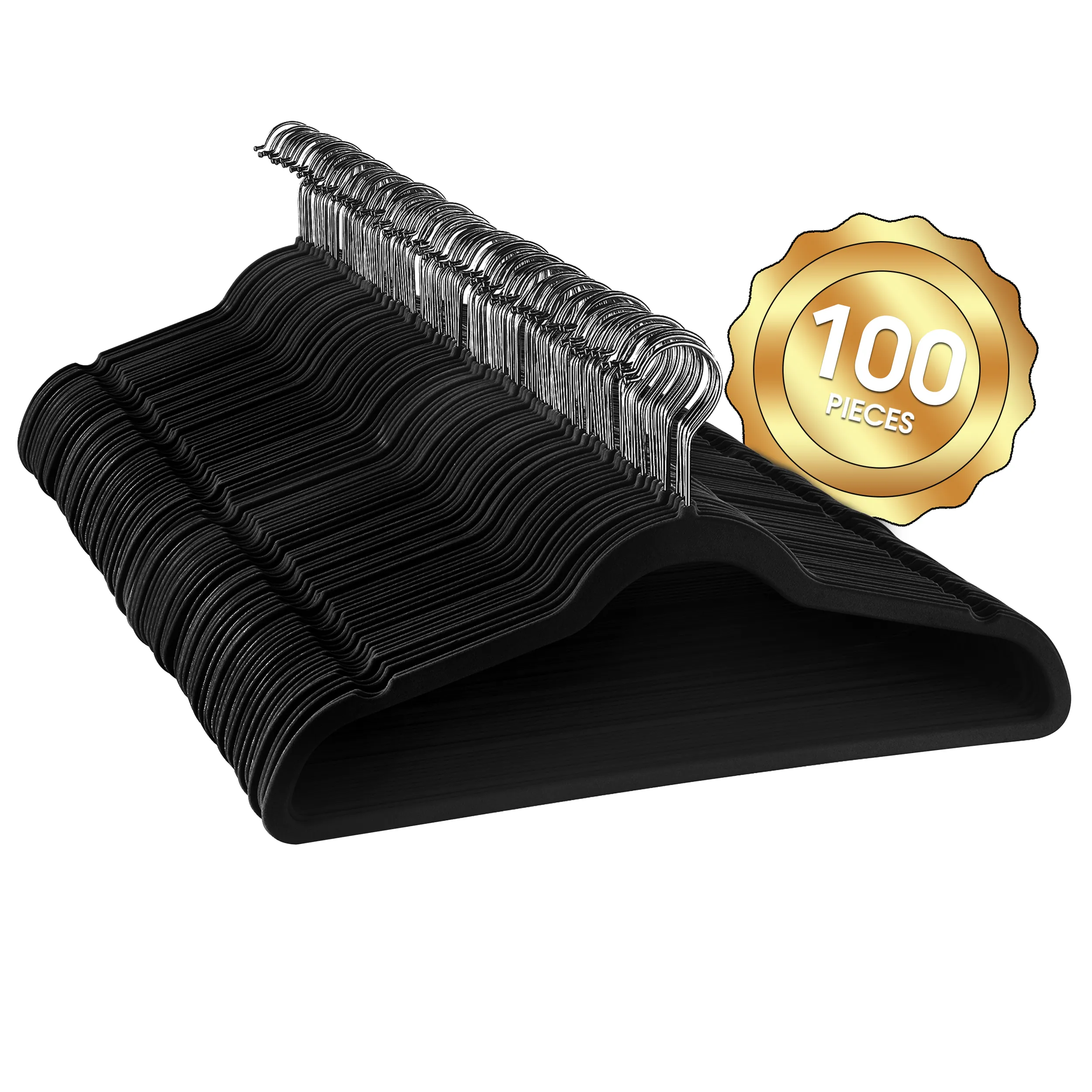 100 Velvet Slim Profile Heavy-Duty Felt Hangers - Black