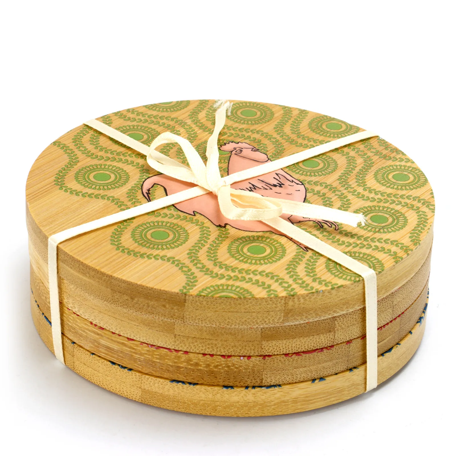 Urban Market 122886.04 — Urban Market 4 Piece Bamboo Coaster Set with Decorative Farm Animals