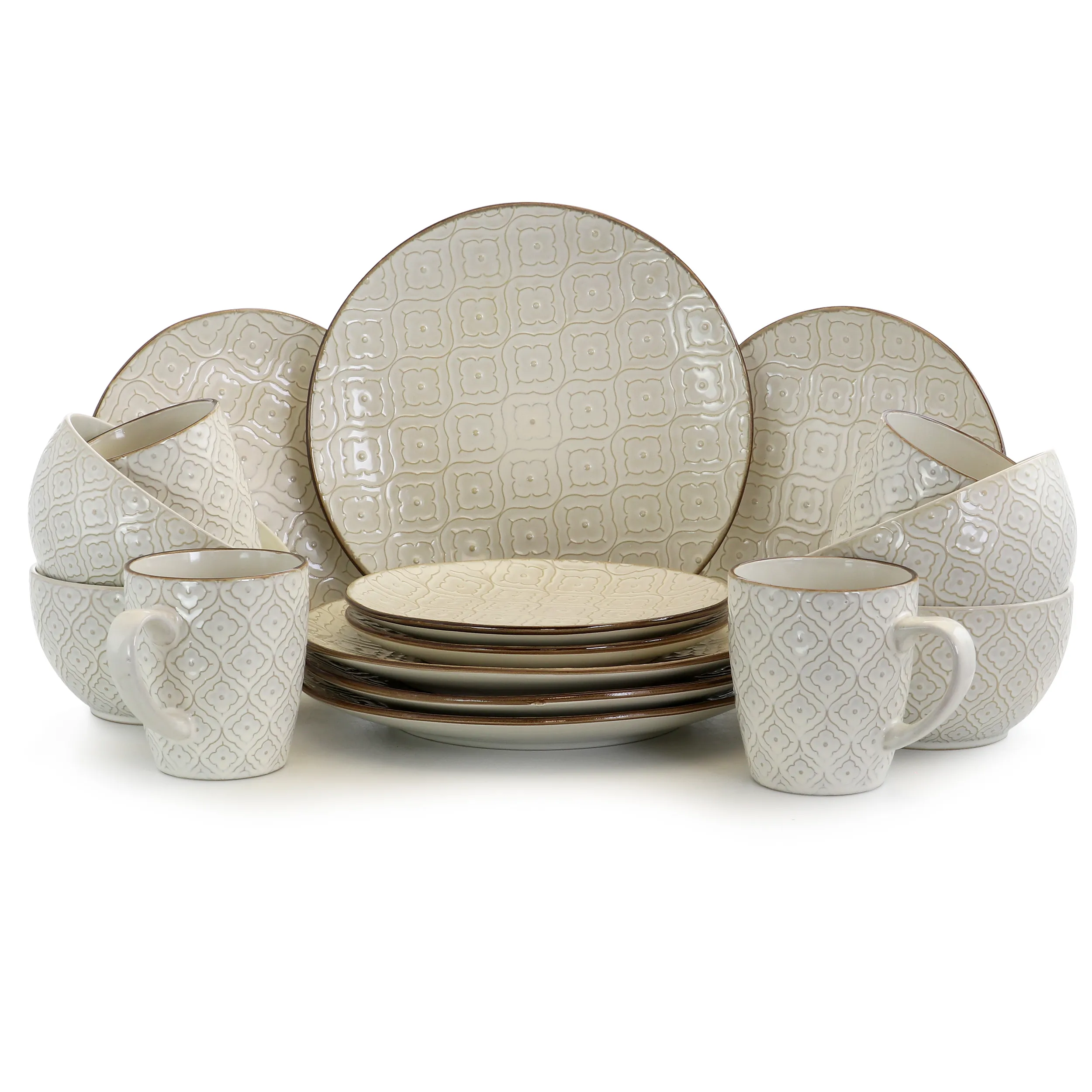 ELAMA EL-WHITELILY — Elama White Lily 16 Piece Luxurious Stoneware Dinnerware with Complete Setting for 4