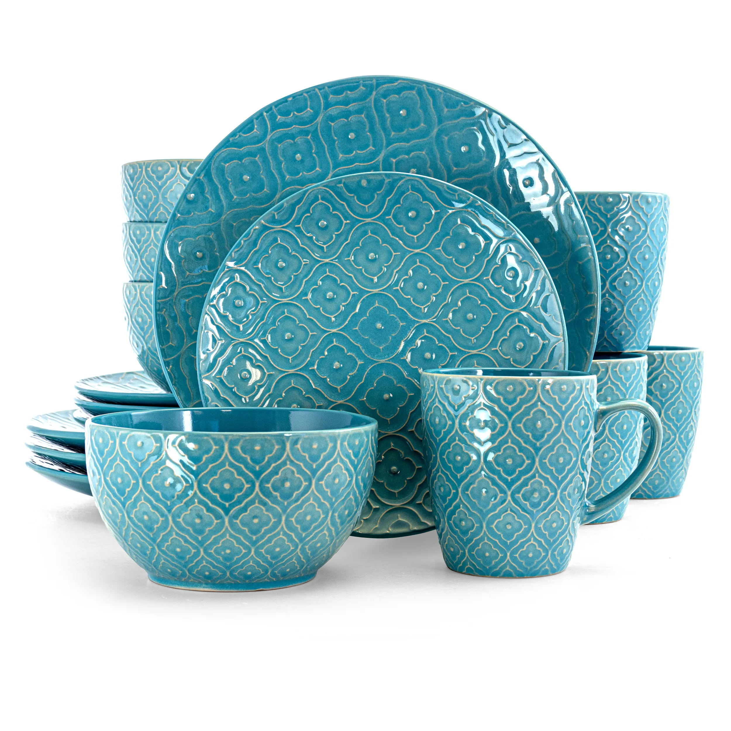 ELAMA EL-AQUALILY — Elama Aqua Lily 16 Piece Luxurious Stoneware Dinnerware with Complete Setting for 4