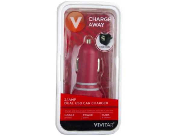 bulk buys EC379 - Vivitar 2.1 Amp Dual Slot USB Car Charger - Red