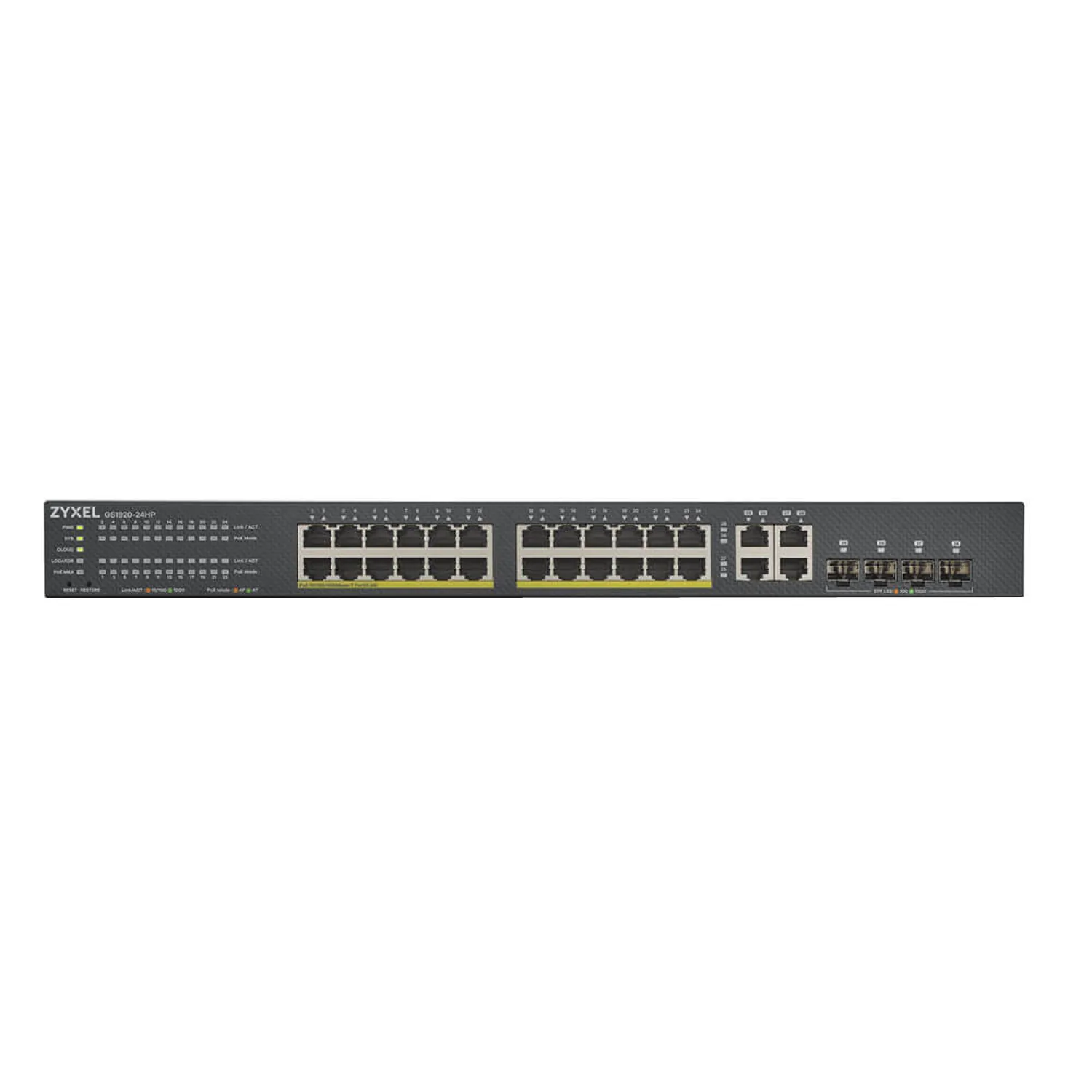 ZYXEL GS1920-24HPV2 — ZYXEL 24-PORT HIGH POWERED GIGABIT ETHERNET POE+ HYBRID CLOUD SMART MANAGED SWIT