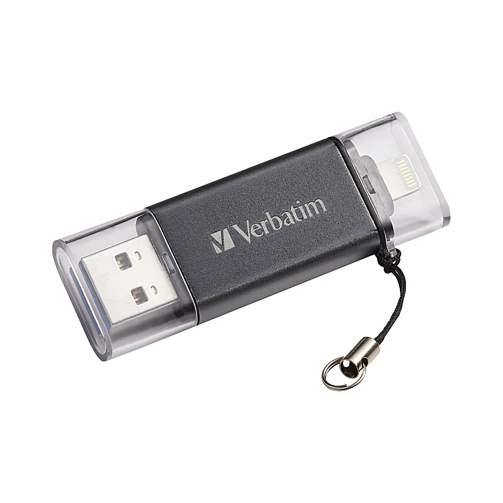 VERBATIM 49304 — Verbatim Store 'n' Go Dual USB 3.0 Flash Drive - 16 GB - USB 3.0, Lightning - Graphite - 1/Each