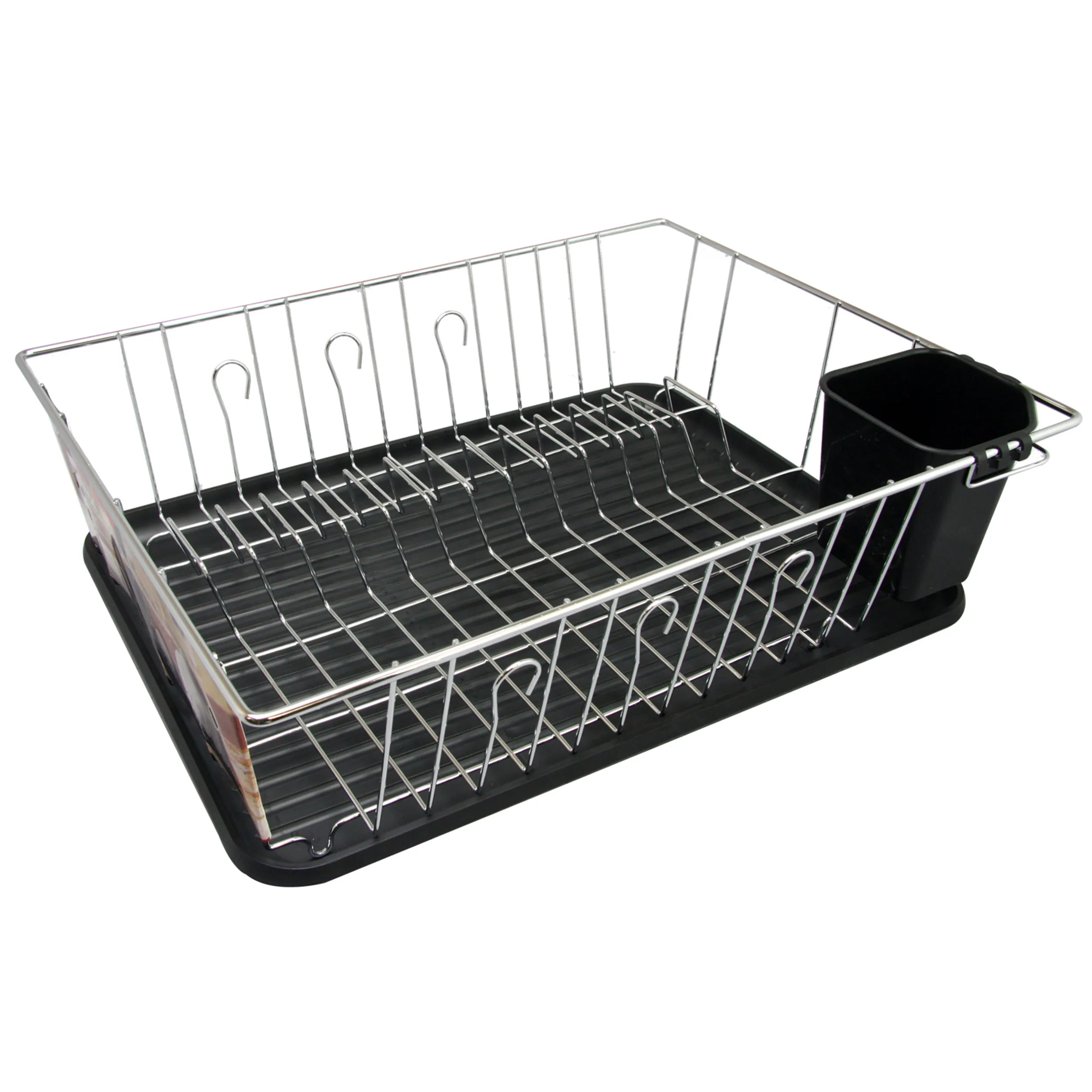 MegaChef DR-180 — Megachef 16 Inch Chrome Plated and Plastic Counter Top Drying Dish Rack in Black