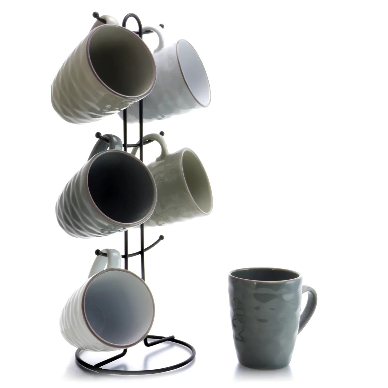 ELAMA EL-TAHITIANWAVES — Elama Tahitian Waves 6-Piece Mug Set with Stand, 12 oz