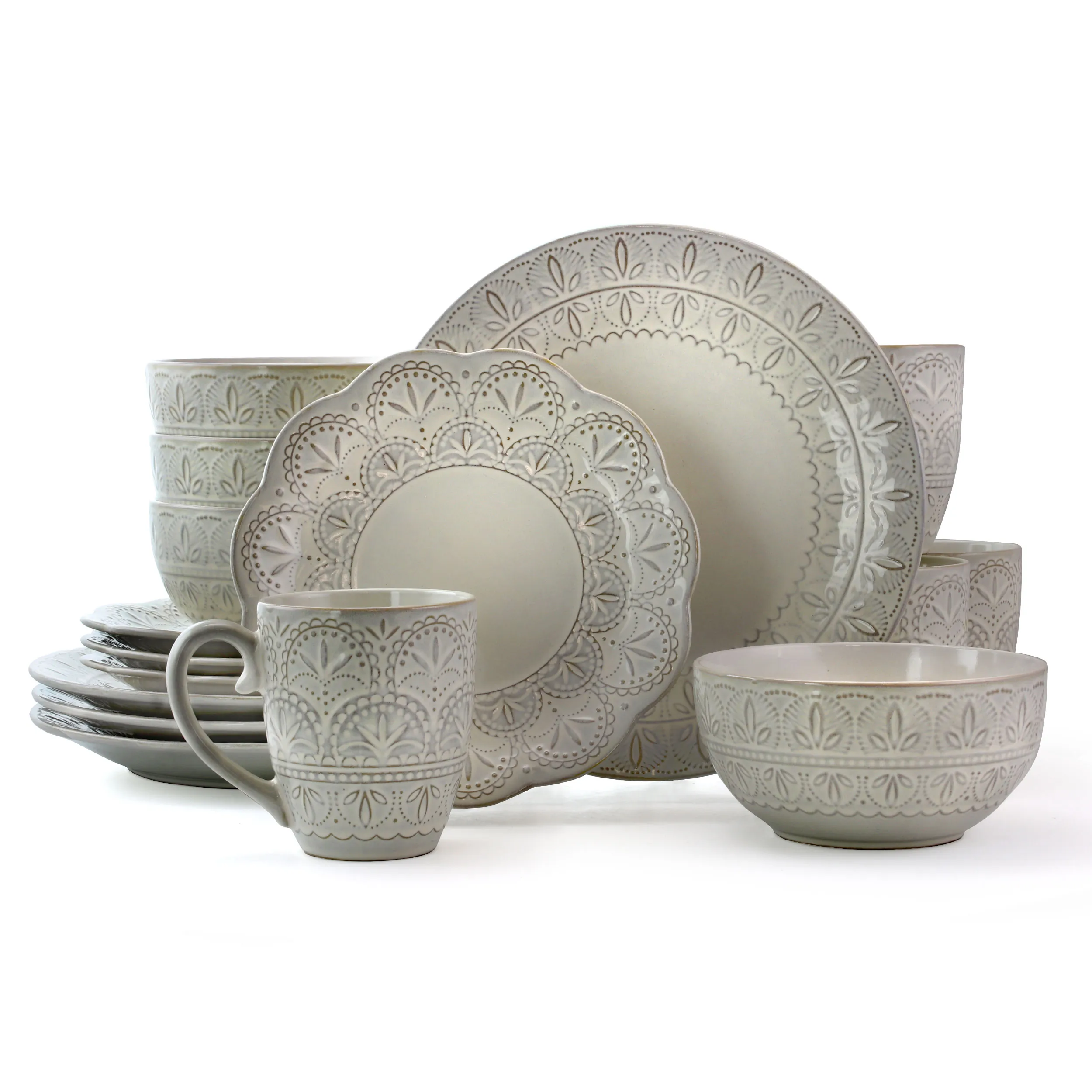 ELAMA EL-WHITELACE16 — Elama White Lace 16 Piece Luxurious Stoneware Dinnerware with Complete Setting for 4