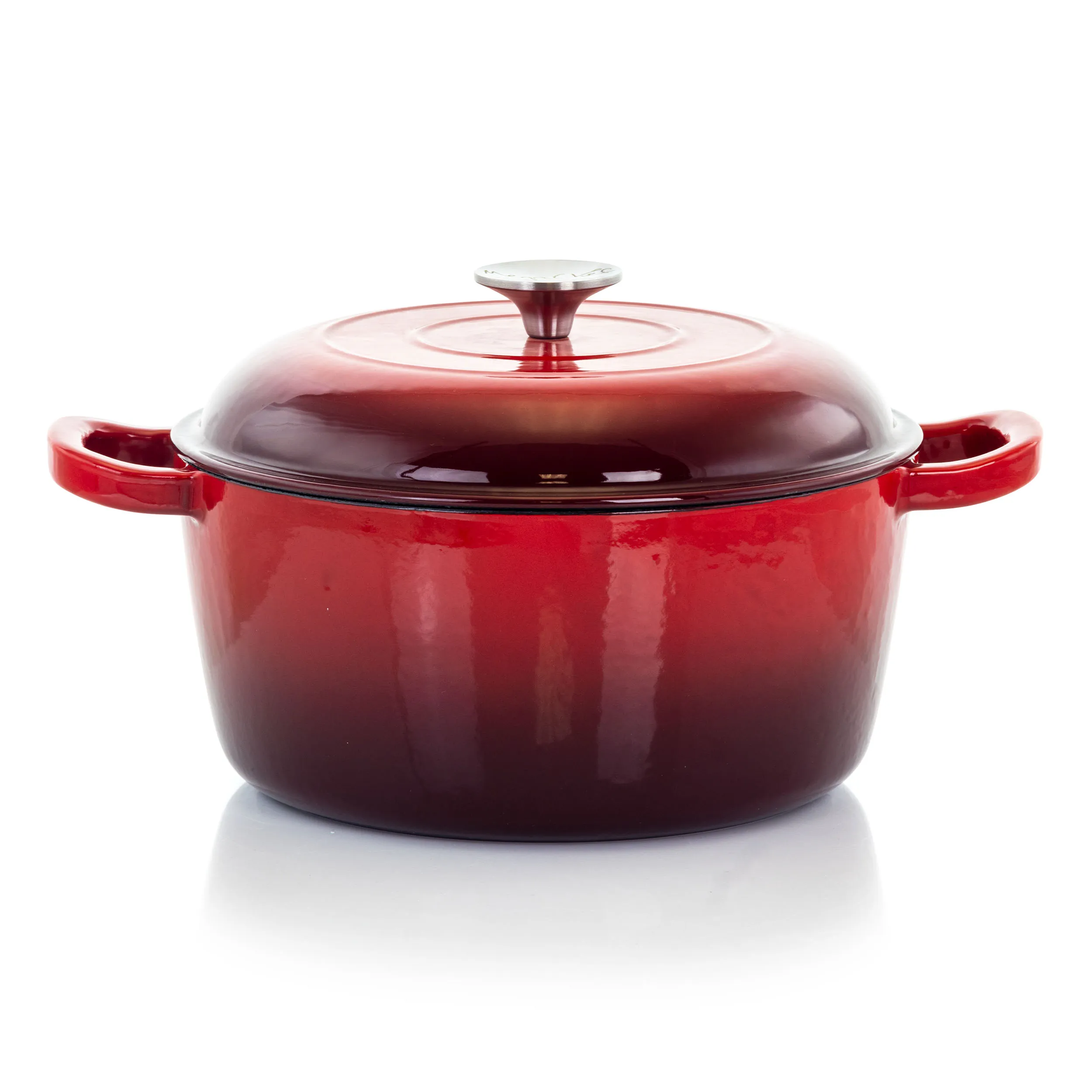 MegaChef MG-CR25AR — MegaChef 5 Quarts Round Enameled Cast Iron Casserole with Lid in Gradient Red