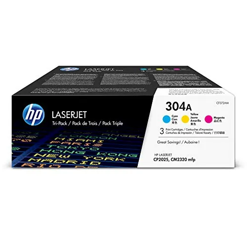 HP HEWCF340A — HP 304A Toner Cartridge 3-Pack (Cyan, Magenta, Yellow) for Color LaserJet CM2320 MFP & CP2025 Series Printers
