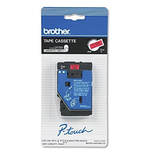 Brother TC5001 — BROTHER TC 5001 - PRINTER TAPE - BLACK ON RED - 25 FEET - PT-6, 8, 10, 12, 12N,