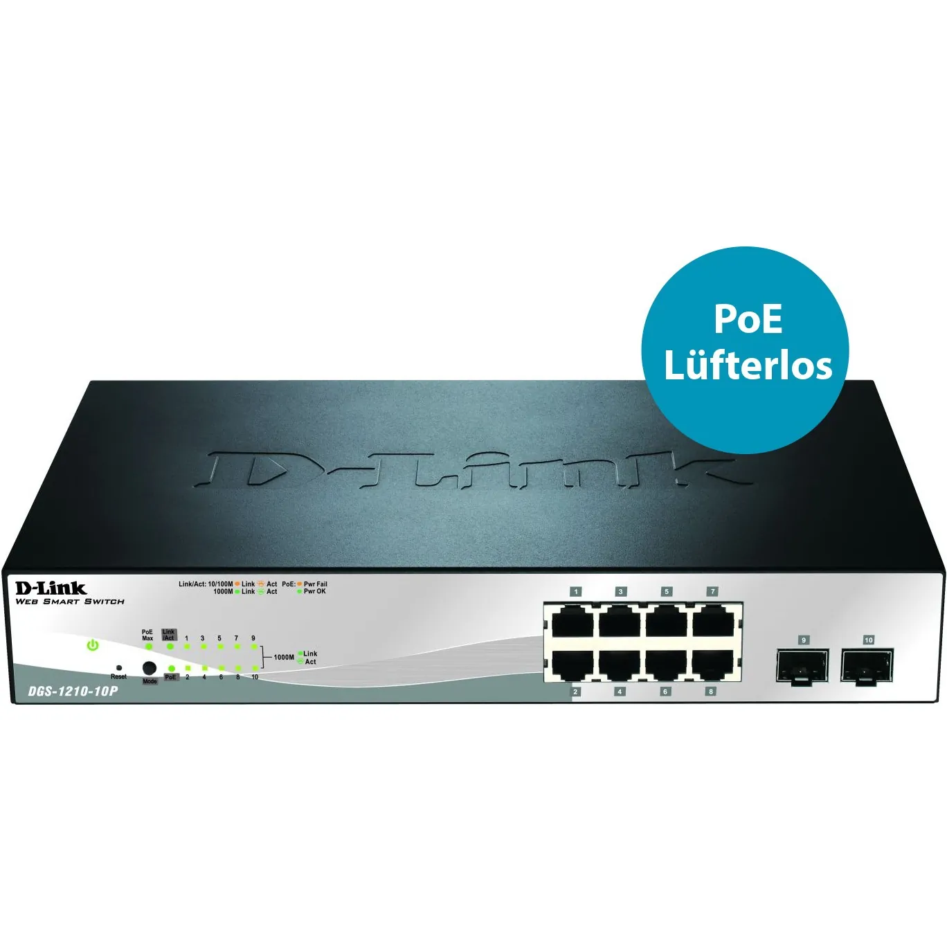 D-Link DGS-1210-10P — SWITCH - DGS-1210-10P - 1U - WIRED - 1GBPS - NETWORKING / PORTS QTY: 10 - GIGABI
