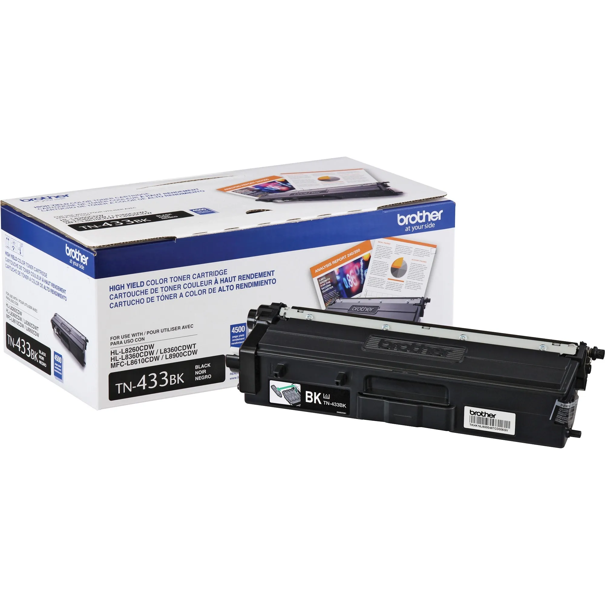 Brother TN433BK — TONER CARTRIDGE - LASER - BLACK - 4500-PAGE YIELD - HL-L8260CDW, HL-L8360CDW, HL
