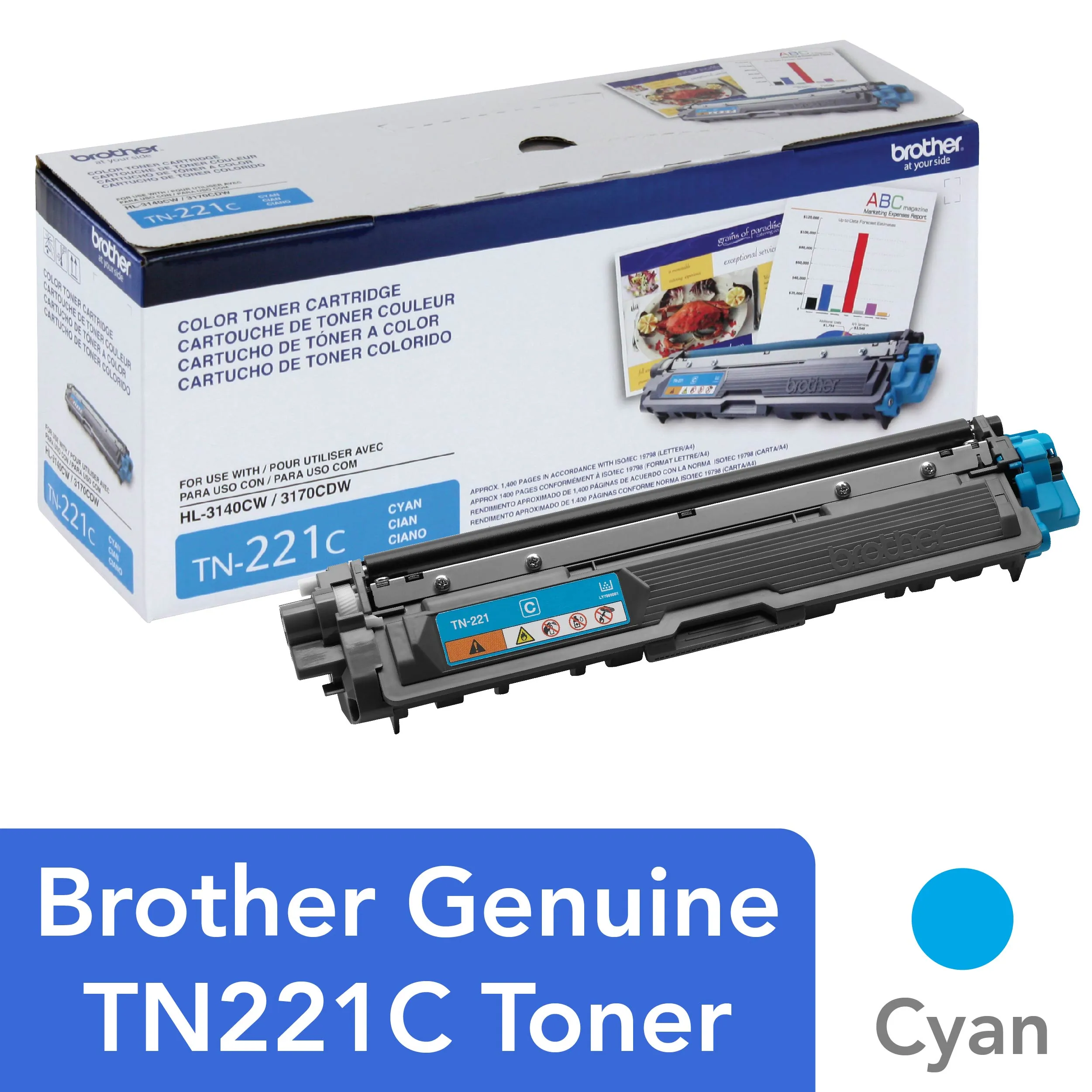 Brother TN221C — Brother TN221C Cyan Toner Cartridge - Laser - Standard Yield - 1400 Pages - Cyan - 1 Each