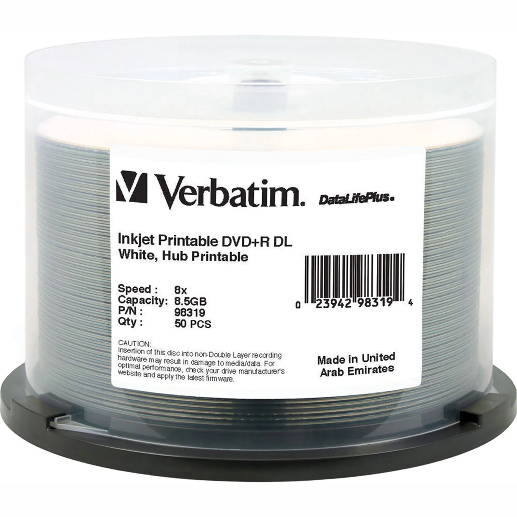 VERBATIM 98319 — DVD+R DL 8.5GB 8X INKJET PRINTABLE 50PK