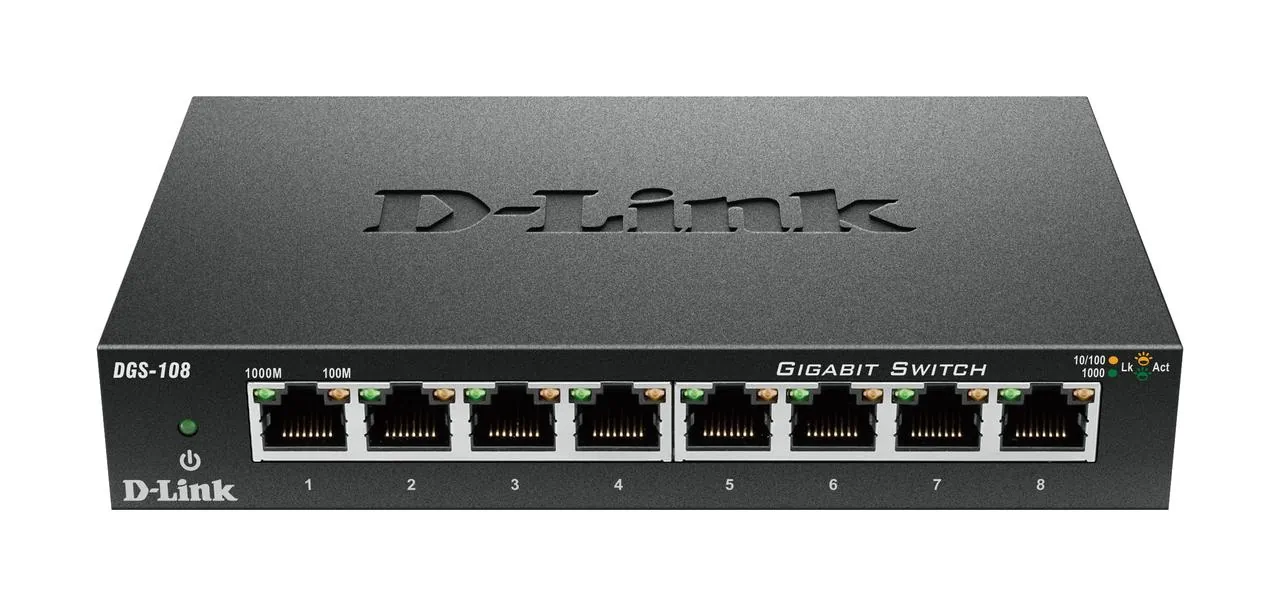 D-Link DGS-108 — D-LINK DGS-108 8 PORT UNMANAGED GIGABIT METAL DESKTOP SWITCH QOS AND FLOW CONTRO