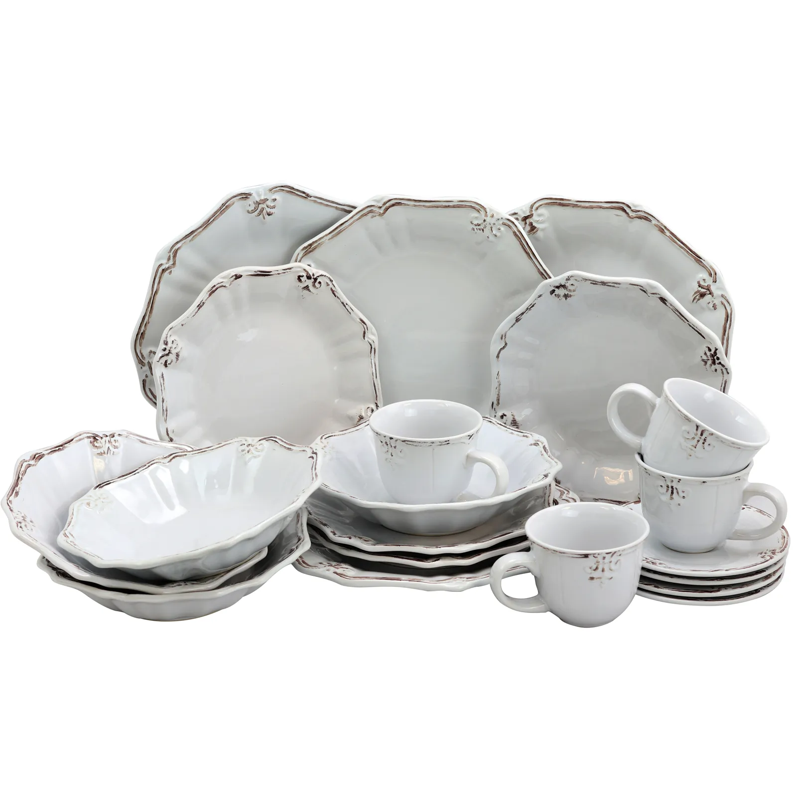 ELAMA ELM-FLEURDELYS-WHITE — Elama Fleur De Lys 20-Piece Dinnerware Set in White
