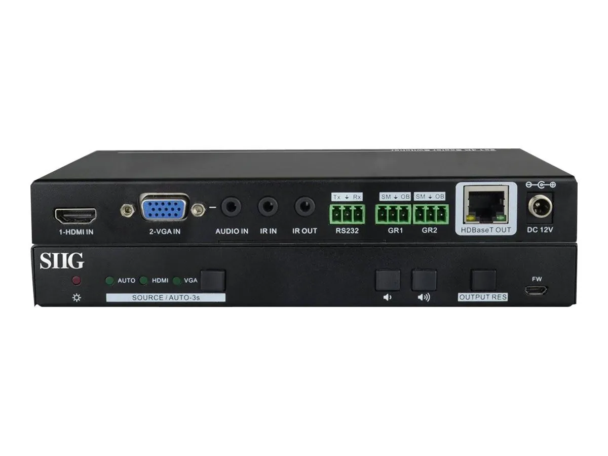 Siig CE-H24211-S1 — SIIG Accessory CE-H24211-S1 2x1 4K Scaler Switcher with HDBaseT HDMI VGA Audio output IR Brown Box