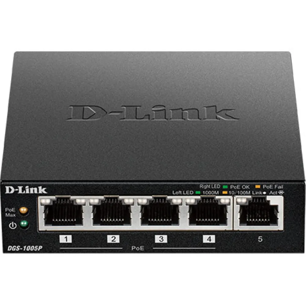 D-Link DGS-1005P — D-LINK DGS-1005P UNMANAGED 5 PORT POE SWITCH WITH 30W POE PORTS 1-4. 60W POWER B