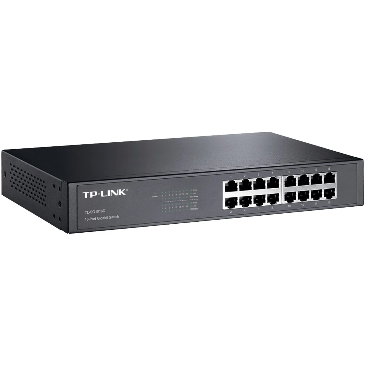 TPLINK TL-SG1016D — 16 Port Gigabit Switch Metal , TP-Link 16-Port Gigabit Ethernet Unmanaged Switch | Plug and Play | Metal | Desktop/Rackmount | Fanless | Limited Lifetime (TL-SG1016D)