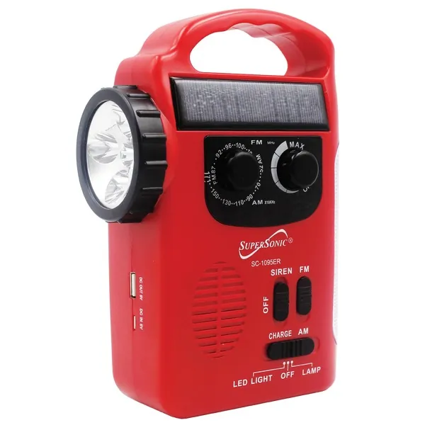 SUPERCOM SC-1095ER — 5-Way Emergency Solar Hand Crank Radio Flashlight