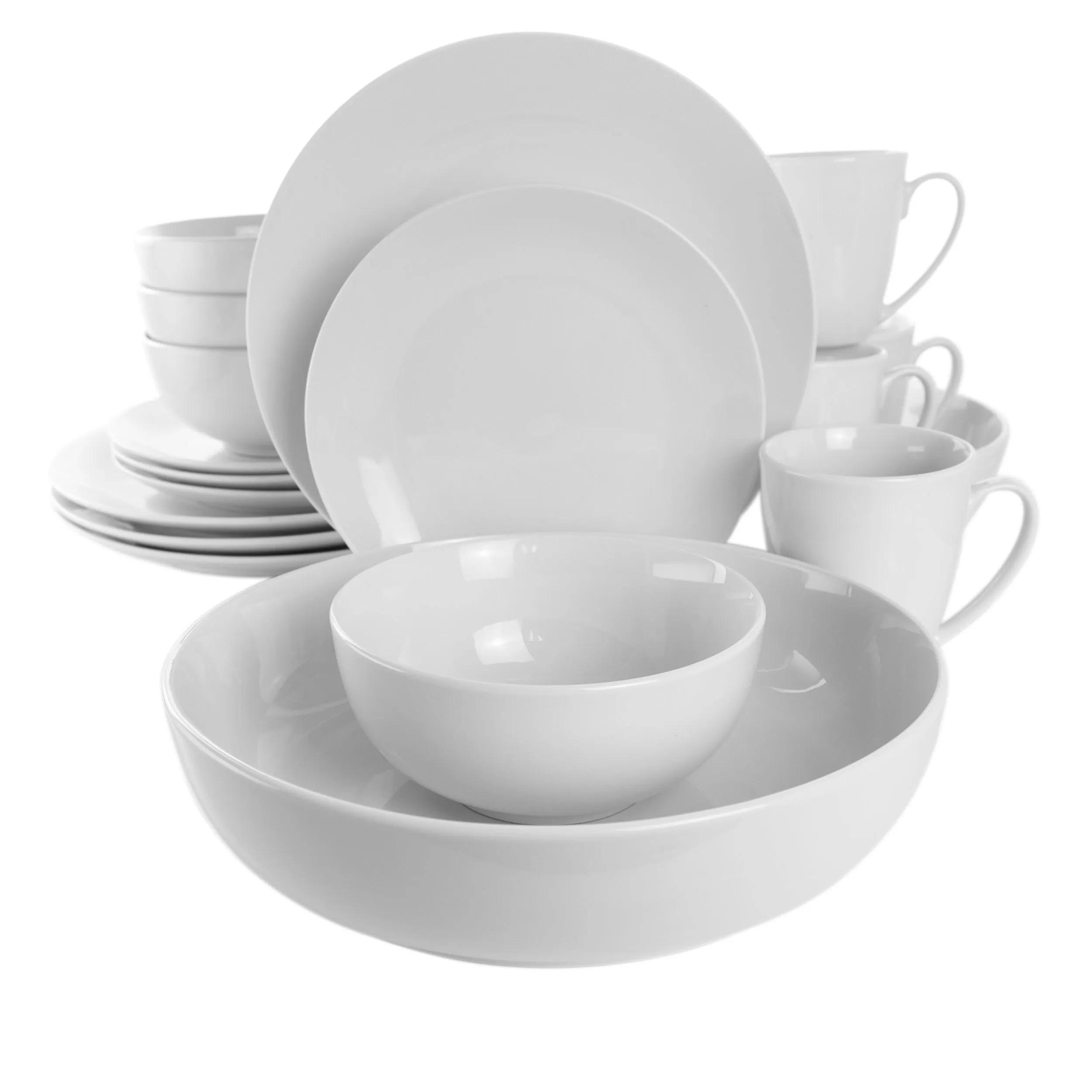 ELAMA EL-OWEN — Elama Owen 18 Piece Porcelain Dinnerware Set with 2 Large Serving Bowls in White