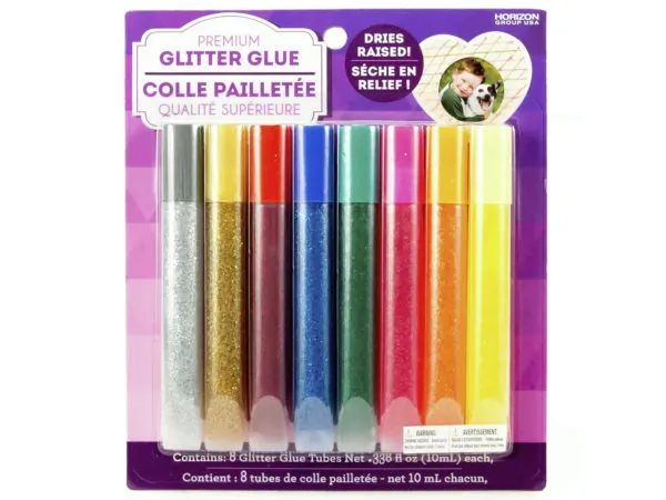 Bulk Buys CH461 — Premium Glitter Glue Tubes - 8 Pack Assortment