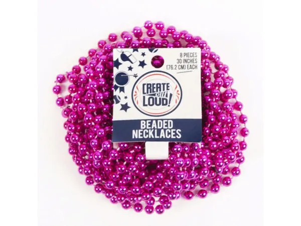 Bulk Buys CH479 — Hot Pink Metallic Bead Necklaces - 8 Pack