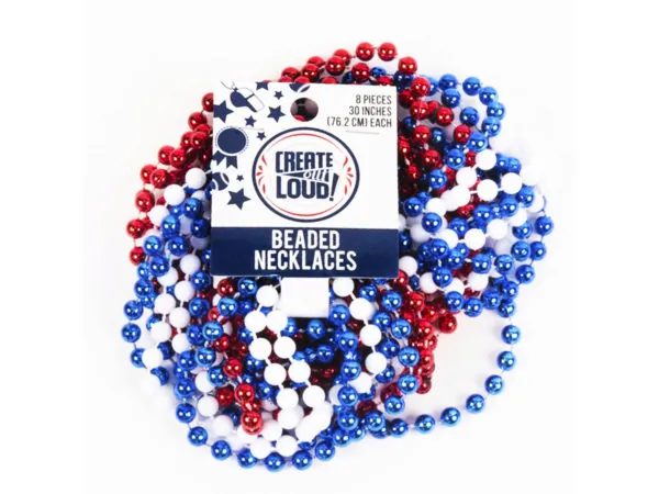 Bulk Buys CH485 — Patriotic 8 Pack Beaded Party Necklaces for Celebrations