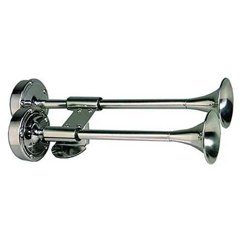 Schmitt & Ongaro Marine 10012 — Schmitt & Ongaro Deluxe All-Stainless Shorty Dual Trumpet Horn - 12V