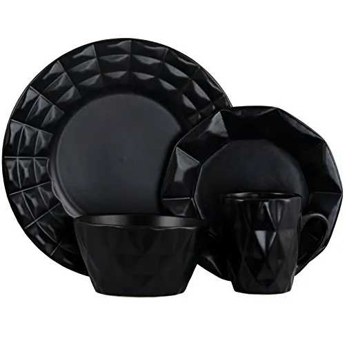 ELAMA ELM-RETROCHIC-BLACK — Elama Retro Chic 16-Piece Glazed Dinnerware Set in Black