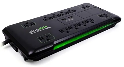 Plugable Technologies PS12-USB25 — SURGE PROTECTOR POWER STRIP WITH USB AND 12 AC OUTLETS, BUILT-IN 10.5W 2-PORT US
