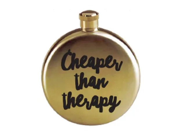 Bulk Buys MK313 — Cheaper Than Therapy 3 oz Gold Flask - Fun Gift Idea