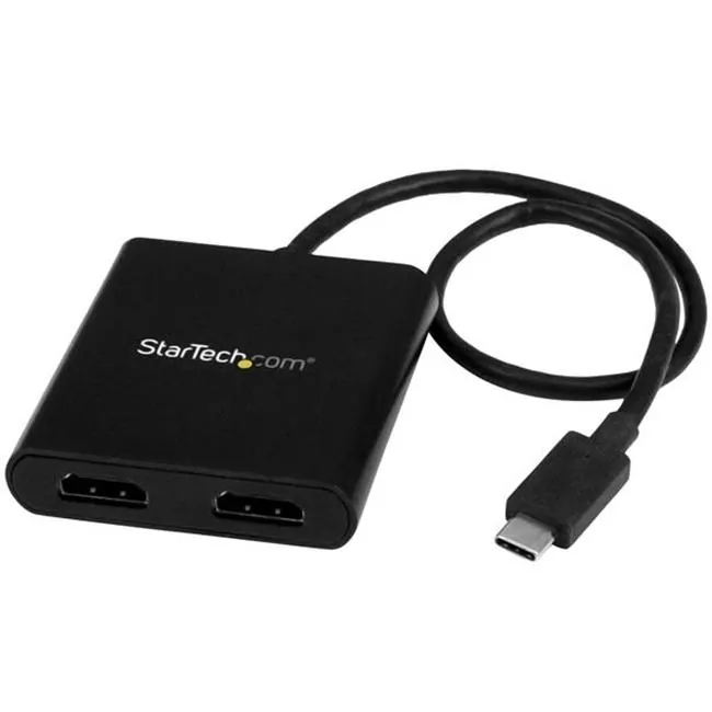 STARTECH MSTCDP122HD — 2-Port Multi Monitor Adapter - USB-C to HDMI Video Splitter - USB Type-C to HDMI MST Hub - Thunderbolt 3 Compatible - Windows - USB Type-C dual-monitor adapter can drive 2x 4K 30Hz or 2x 1080p 60Hz HDMI monitors - DP 1.2/HBR2/MST Hub - Thunderbolt 3 compatible - 30cm cable - 2-port video splitter works w/ Dell/Lenovo/Surface/HP monitors - Driverless setup Windows