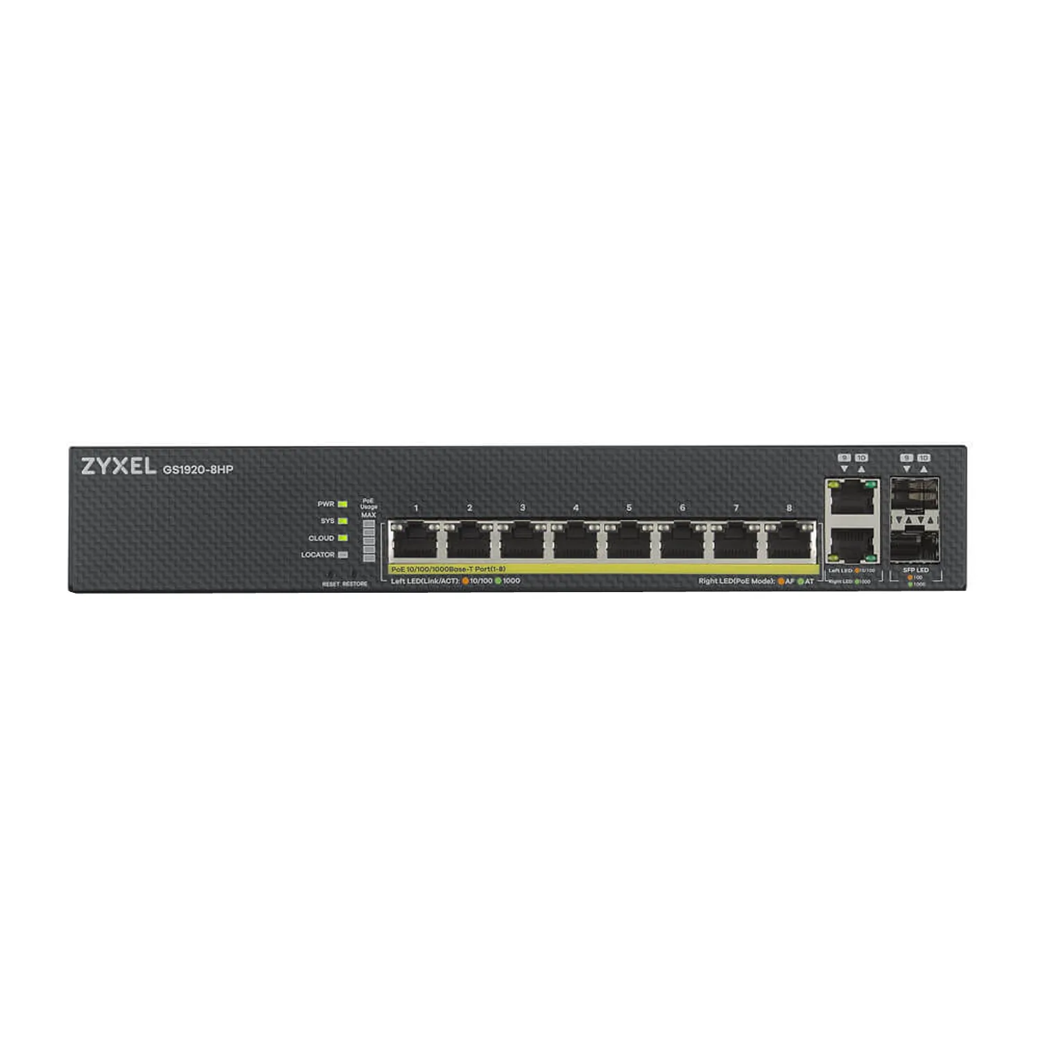 ZYXEL GS1920-8HPV2 — GS1920-8HPV2 - FANLESS 8 PORT GBE POE+ L2 WEB MANAGED SWITCH (130W)