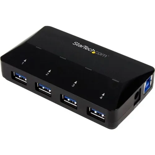 STARTECH ST53004U1C — 4-Port USB 3.0 Hub plus Dedicated Charging Port - 1 x 2.4A Port - Desktop USB Hub and Fast-Charging Station - Add four USB 3.0 ports and a fast-charge port to your computer - 4-Port USB 3.0 hub plus Dedicated Charging Port - USB hub and charging station with 2.4A port - Fast-charge smartphones & tablets incl. Apple iPhone, iPad & Samsung Galaxy