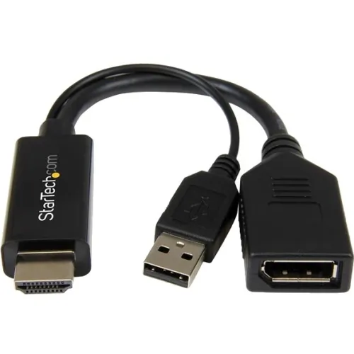 STARTECH HD2DP — HDMI to DisplayPort Adapter - 4K 30Hz - HDMI to DisplayPort Converter - Compact HDMI to DP Adapter - USB-Powered - Connect an HDMI laptop or desktop to a DisplayPort monitor, using this compact, USB-powered adapter - HDMI to DisplayPort Adapter - HDMI to DisplayPort Converter - HDMI to DP Adapter - Active HDMI to DisplayPort Adapter - HDMI 1.4 to DisplayPort 1.2