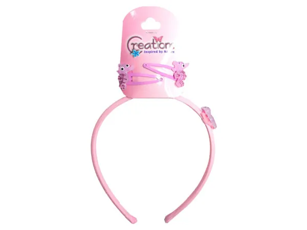 Bulk Buys DD374 — Seahorse Themed Headband and Clips Set - 3 Pieces