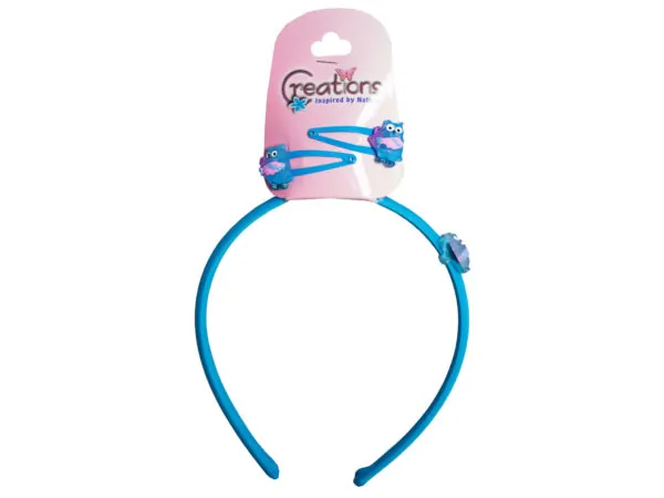 Bulk Buys DD377 — 3-Piece Owl Themed Headband and Hair Clips Set