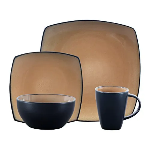 Gibson 69467.16 — Soho Lounge 16 pc Dinnerware, Taupe Square Shape (Service for 4)