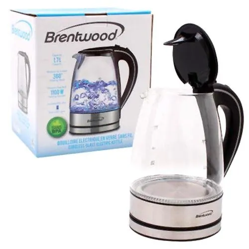 Brentwood KT-1900BK — Brentwood 1.7L Tempered Glass Tea Kettle in Black