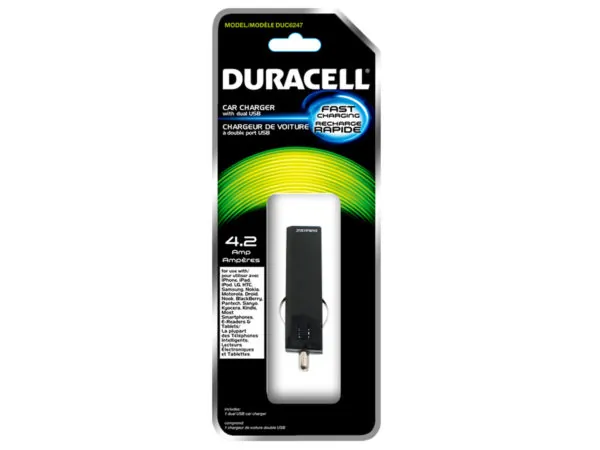 bulk buys EN736 - Duracell Dual USB Car Charger with Micro USB Cable