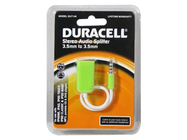 bulk buys EN720 - Duracell 3.5mm Stereo Audio Splitter Cable - Green