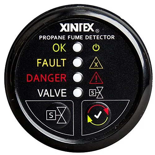 Fireboy-Xintex P-1BS-R — Xintex Propane Fume Detector w/Plastic Sensor & Solenoid Valve - Black Bezel Display. Detects propane leaks and shuts off gas supply.