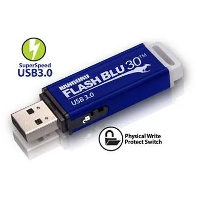 KANGURU ZQ4186 — Kanguru FlashBlu30 with Physical Write Protect Switch SuperSpeed USB3.0 Flash Drive - 16 GB - Write Protection Switch, Shock Resistant, ReadyBoost, TAA Compliant