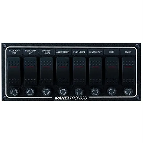Paneltronics 9960013B - Paneltronics Waterproof DC 8 Position Lighted Rocker & Fuse
