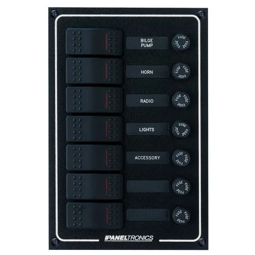 Paneltronics 9960015B - Paneltronics Waterproof DC 7 Position Lighted Rocker & Fuse