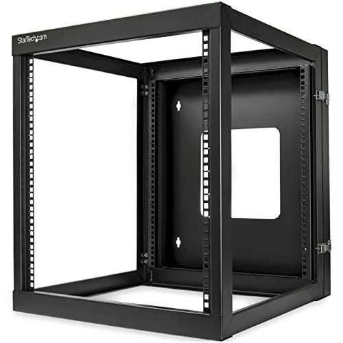 STARTECH RK1219WALLOH — WALL-MOUNT NETWORK RACK - STEEL - BLACK - 4-POST 12U HINGED WALL-MOUNT RACK: IT