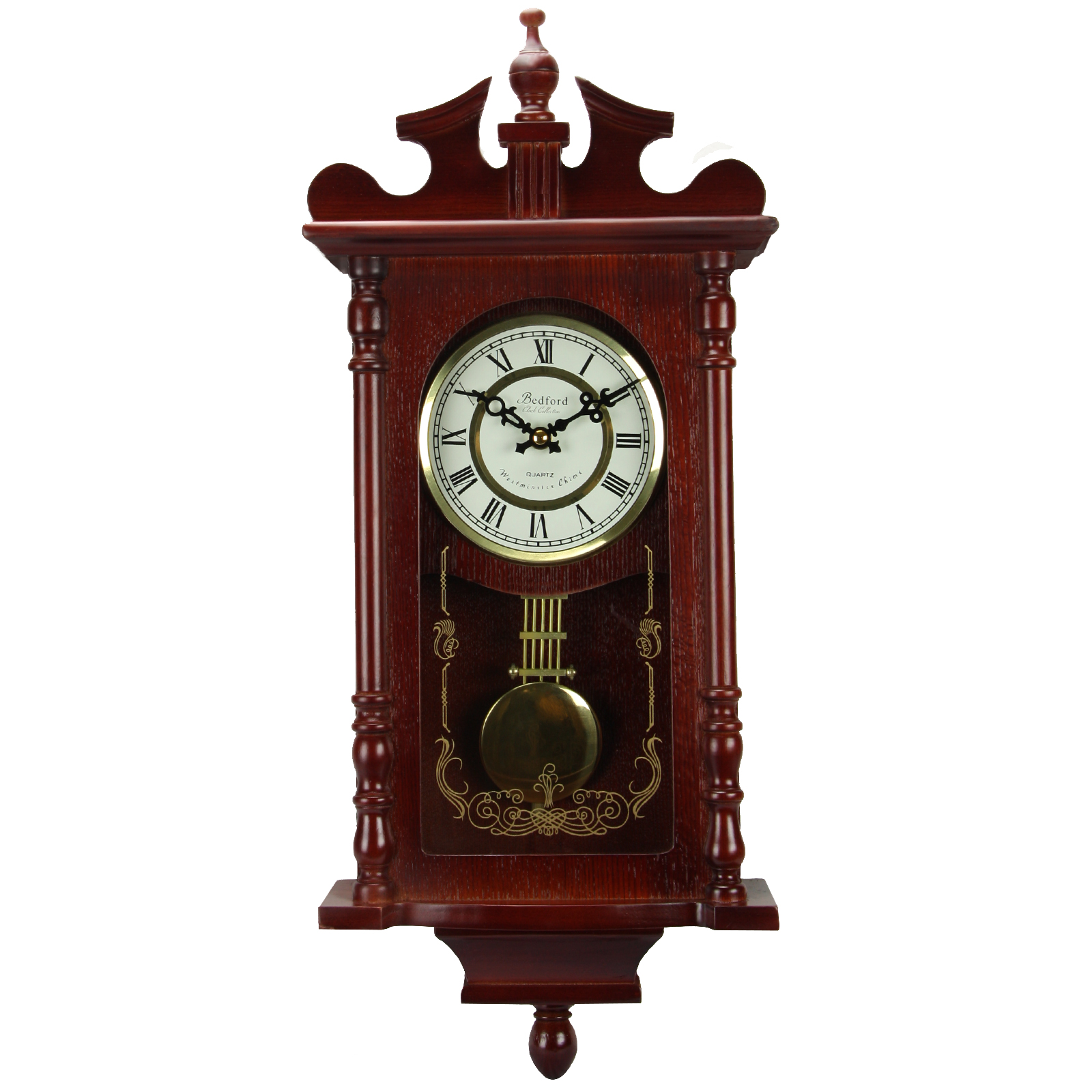 BEDFORD BED1424RW-RB - Bedford Collection Redwood Finish 25 Wall Clock with Pendulu